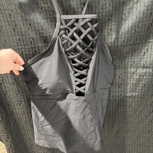 George Black Lattice Front Tankini Swim Top 3X High Neck Plus Size NWOT